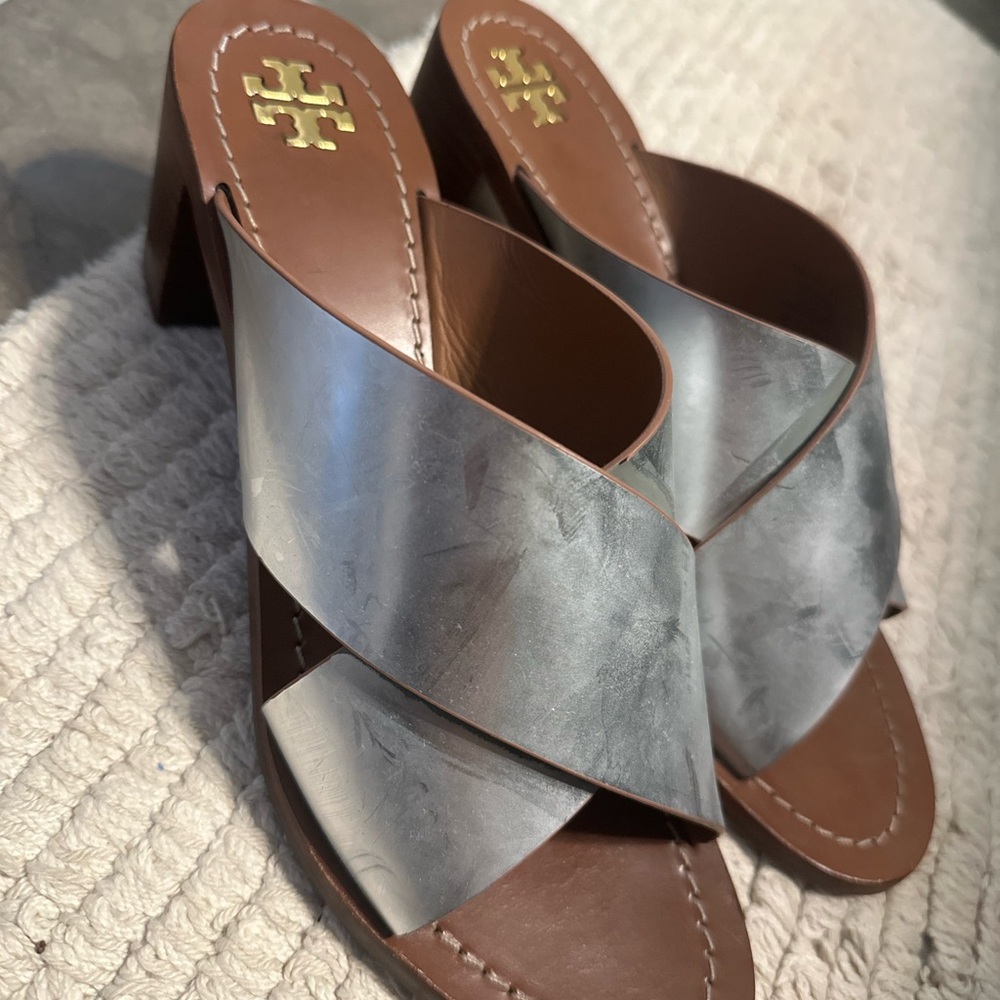 Tory Burch Metallic Slide Sandals - Picture 2 of 4